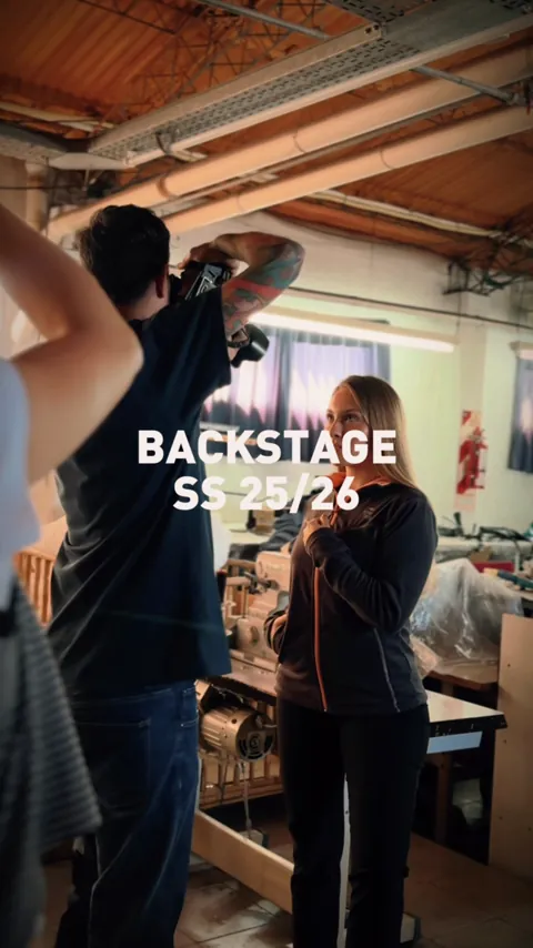 Backstage of the shoot at the Alpine Skate factory